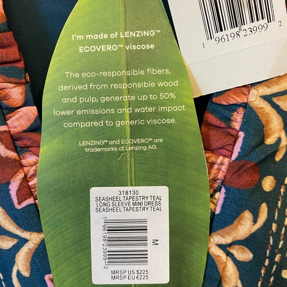 Farm Rio Seashell Tapestry long-sleeve minidresss, size Medium, NEW WITH TAGS - Picture 5 of 11